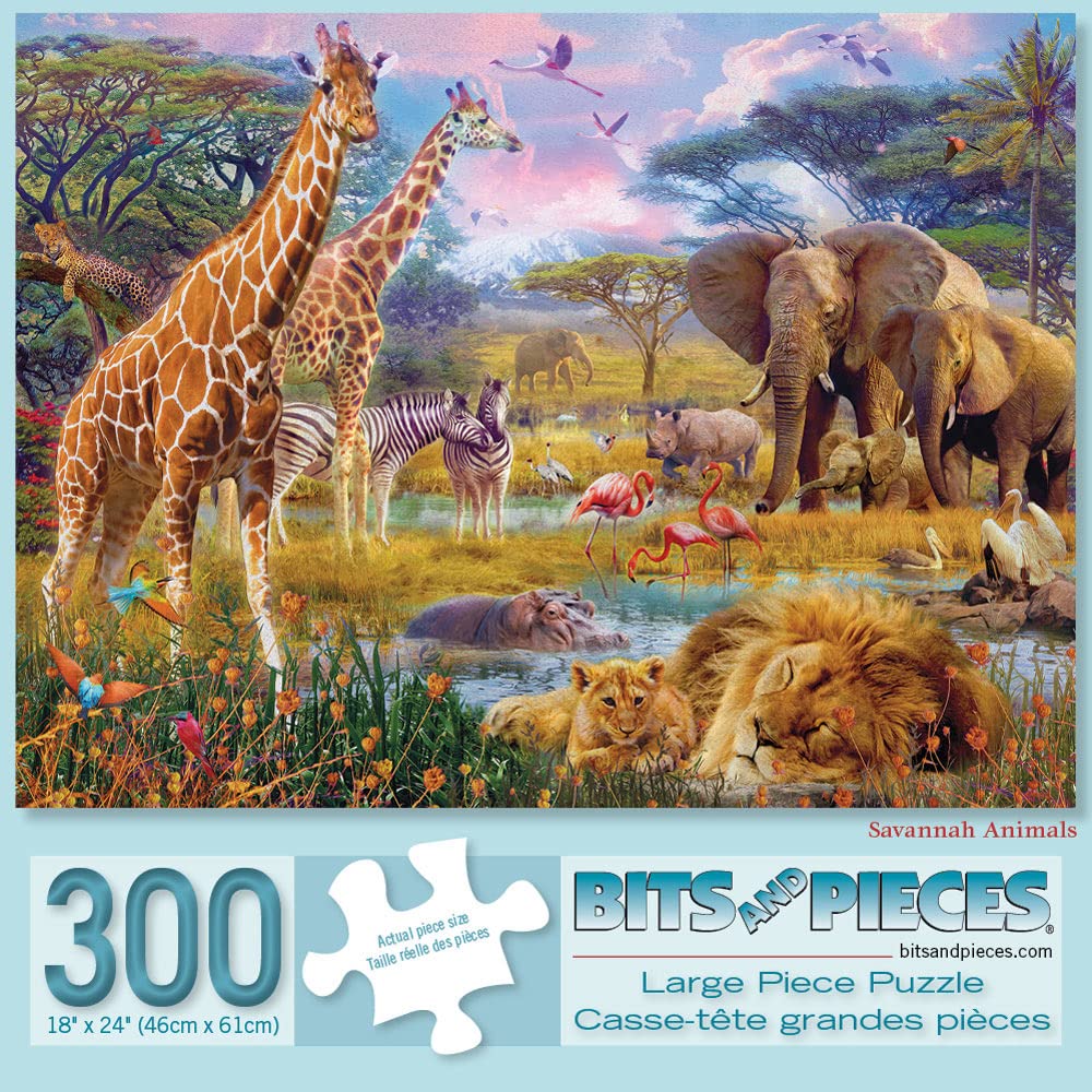 Bits and Pieces – Large 300 Piece Jigsaw Puzzle for Adults – ‘Savannah Animals’ by Artist Jan Patrik, Completed Puzzle Size: 18" x 24"