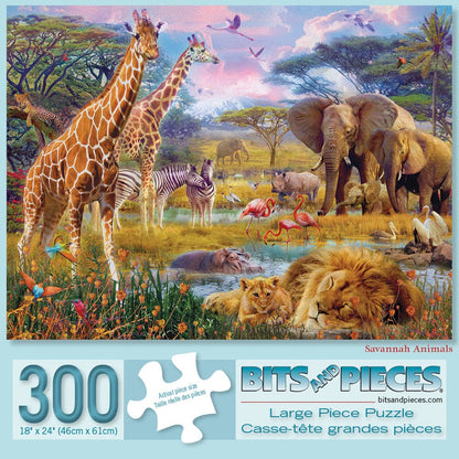 Bits and Pieces – Large 300 Piece Jigsaw Puzzle for Adults – ‘Savannah Animals’ by Artist Jan Patrik, Completed Puzzle Size: 18" x 24"