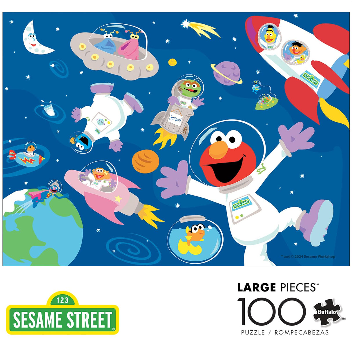Buffalo Games - Sesame Workshop - Sesame Street in Space - 100 Piece Jigsaw Puzzle for Families -Challenging Puzzle Perfect for Game Nights - Finished Size is 15.00 x 11.00 Buffalo Games
