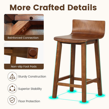 Giantex 24.5" Bar Stools Set of 2, Counter Height Stools w/Backrest & Footrest, Wooden Bar Dining Chairs, Armless Solid Wood Barstools for Kitchen Island, Pub, Dining Room, Breakfast, Kitchen, Cafe