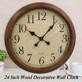 KELAOTE 24-Inch Wood Silent Non-Ticking Battery Operated Decorative Wall Clock for Living Room Decor Large Decorative Clock Oversized (Pine) KELAOTE