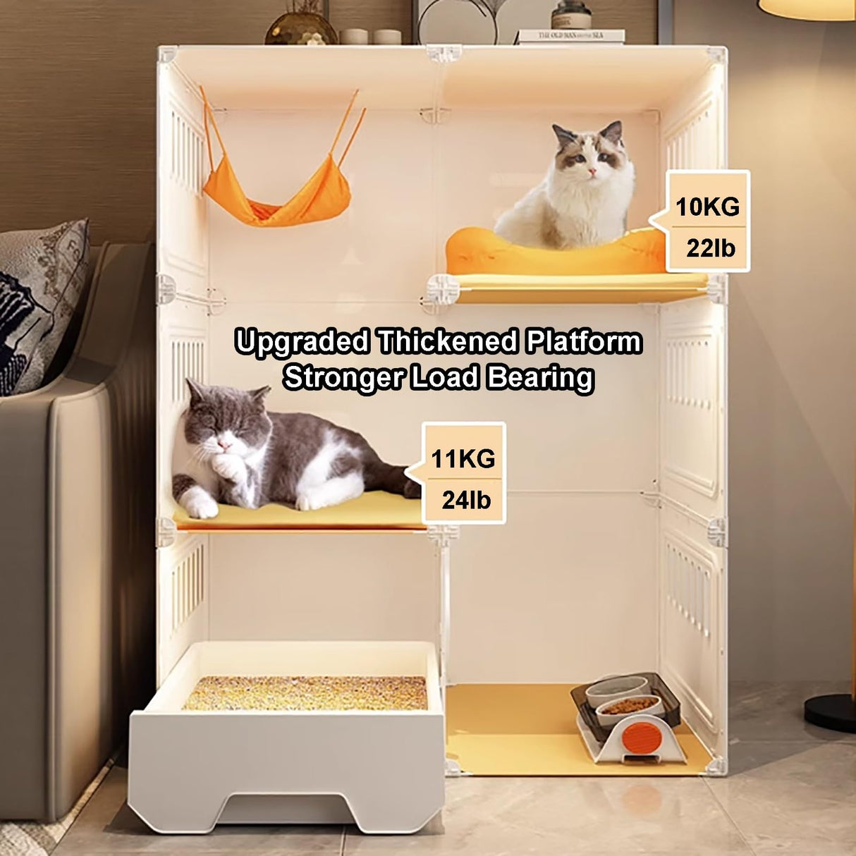 Cat Cages Indoor with Litter Box, Thicken Plastic + Resin Material, 2/3-Tier Large Indoor Enclosure with Transparent Windows and Knob Locks(White,27.9x18.3x41.7in) SASNMEO