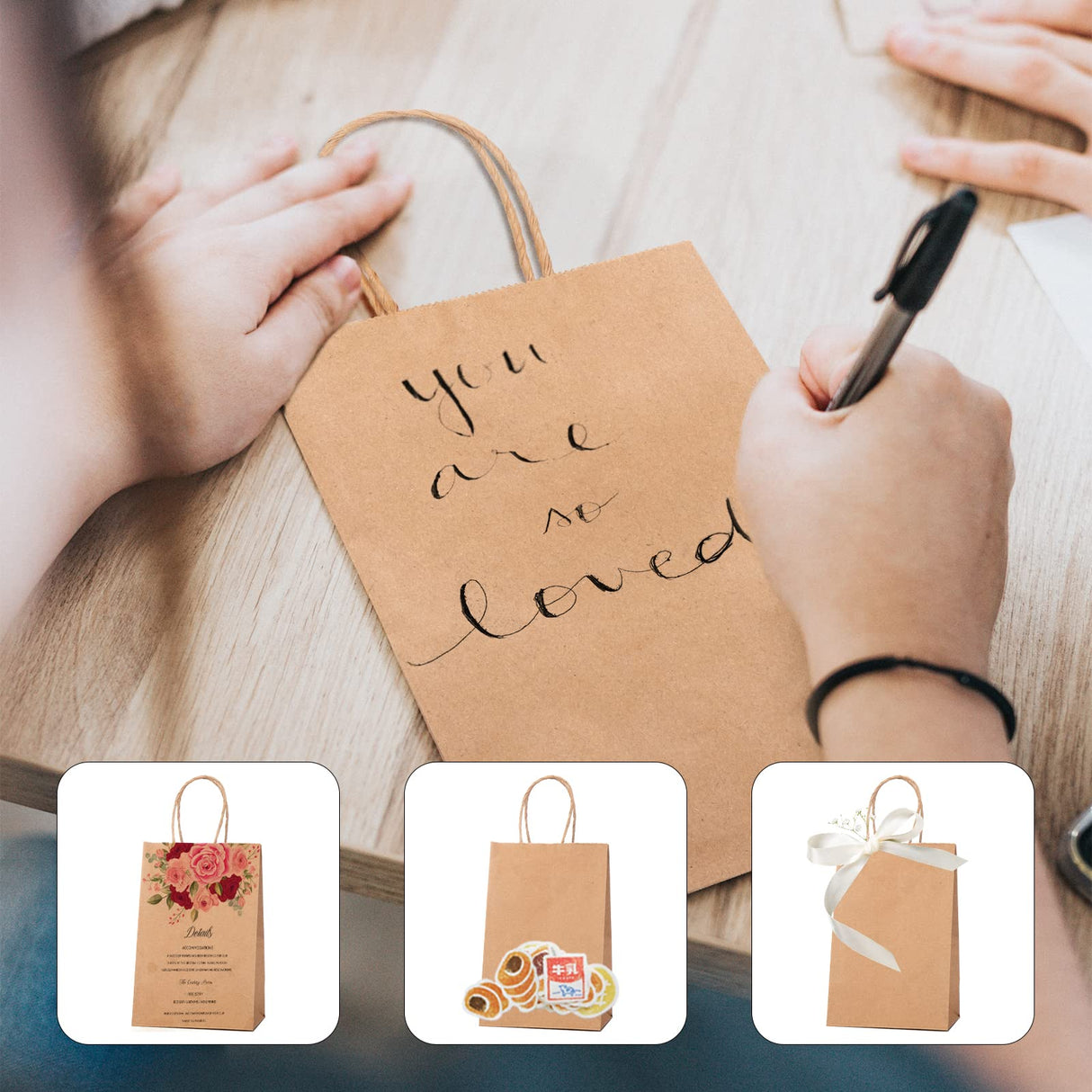 METRONIC Paper Gift Bags 5.25x3.75x8 50Pcs, Christmas Gift Wrap Bags with Handles, Brown Kraft Paper Bag for Small Business, Bulk Party Favors Bag for Birthday, Shopping, Retail, Made in USA METRONIC