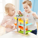 Toddler Toys for 1 2 Year Old Boy and Girl Gifts Wooden Race Track Car Ramp Racer with 4 Mini Car TOP BRIGHT