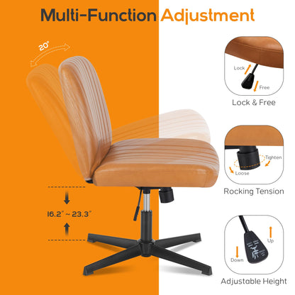 DUMOS Cirss Cross Chair Legged Office Wide Comfy Desk Seat, No Wheels Armless Computer Task Seating, Swivel Vanity Home Height Adjustable