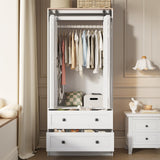 Maupvit Farmhouse Armoire with 2 Folding Sliding Barn Doors and Drawers 70.9" Tall Wooden Bedroom Wardrobe Closet with Spacious Storage Cabinet with Hanging Rod for Bedroom, White Maupvit