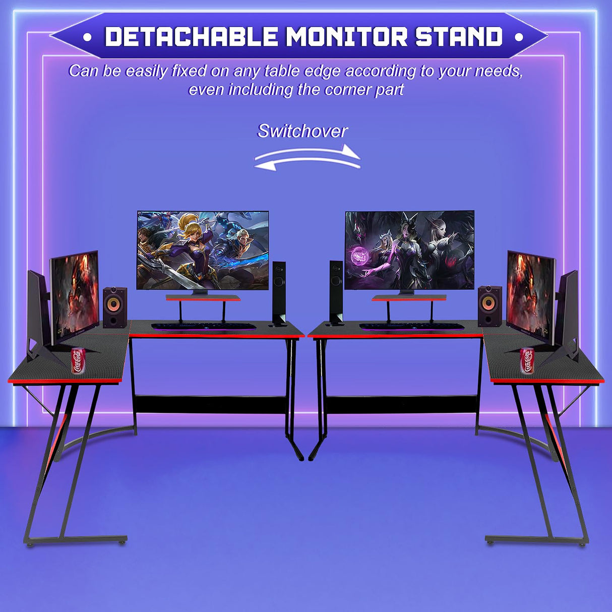 NChanmar L Shaped Gaming Desk, Computer Corner Desk with Monitor Riser Stand, Home Office Desk Corner Desk for Studying, Working, L Desk with Large Desktop, Black NChanmar