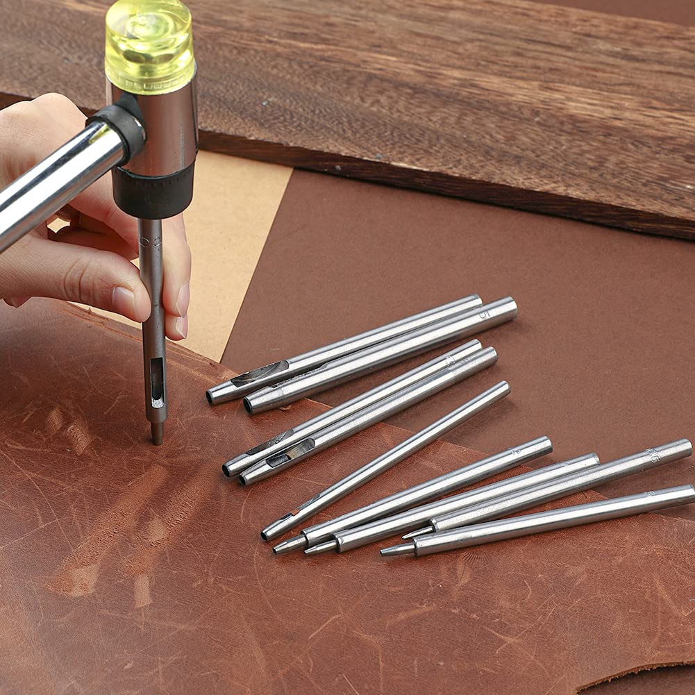10 Pcs Leather Hole Punch Cutter 0.5mm-3.5mm Hollow Punch Set for Leather Crafting Round Hollow Tools for Watch Bands Belts Canvas Paper Rubber Soft Material Working Jmuiiu