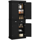 HOMCOM 72" Freestanding Kitchen Pantry Cabinet, Tall Storage Cabinet with 2 Door Cabinets, Drawer and Adjustable Shelves, Black Wood Grain HOMCOM
