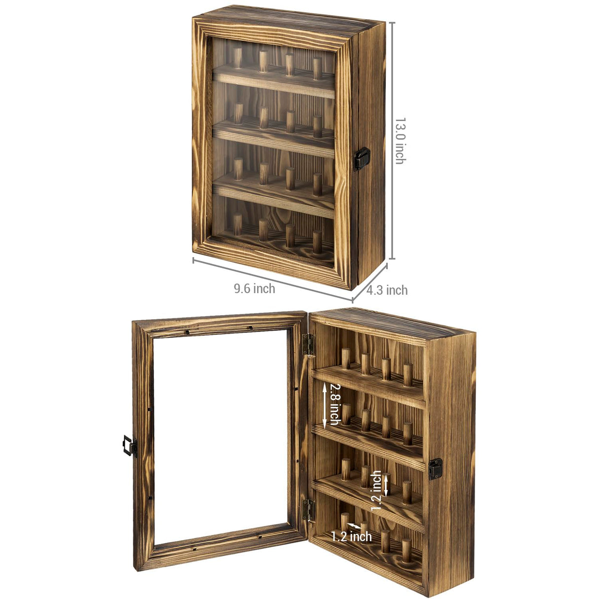 MyGift 4-Tier Wall Mounted Rustic Burnt Solid Wood Sports Championship Ring Holder with Metal Latch Closure, 20-Peg Fraternity, Class Rings Display MyGift