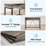 Mexin Small Desk with 2 Wooden Drawers, 40 Inch Home Office Writing Desk, Vanity Desk with Storage, Computer Desk for Bedroom Small Spaces, Desk Table for Office, Kids Study, Makeup, Grey Oak Mexin