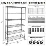 WDT NSF Certified Storage Shelves on Wheels, Heavy Duty Metal Shelves for Storage with Adjustable Stand, 6-Tier Wire Shelving Unit for Garage Pantry Kitchen Shelf Rack, 47" D x 17" W x 80" H WDT