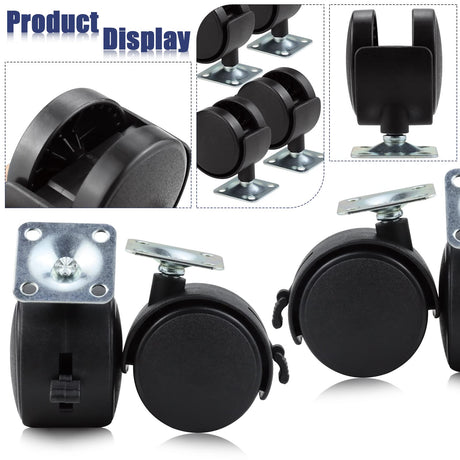 Kuqqi 4 Pack 2 Inch Plastic Casters, Furniture Casters, Nylon Furniture Wheel Replacement, Nylon Plastic Swivel Plate Casters, Replacement Cart Casters Wheels with Brakes KUQQI