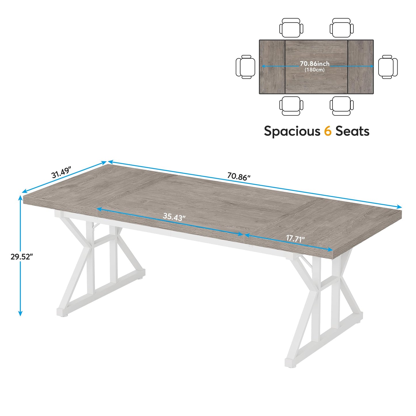 Tribesigns 70.8-Inch Executive Desk, Large Computer Office Desk Workstation, Modern Simple Style Laptop Desk Study Writing Table Business Furniture for Home Office (Grey/White, 70.8 Inch)