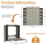 BEQAI Murphy Bed Queen with Storage Bookcase & 4 Adjustable Shelves, Queen Murphy Bed Cabinet Bed, Foldable Space Saving Furniture Beds, Wood Wall Bed for Guest Room, Bedroom, Grey BEQAI