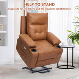 Polar Aurora Power Lift Chair for Elderly,Electric Recliner Chair with Vibrating Massage & Heating,Living Room Chair with Thickened armrest,USB Ports,2 Cup Holders,Brown Polar Aurora