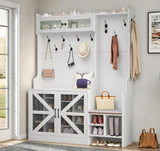 DWVO Farmhouse Hall Tree with Shoe Storage & Coat Rack Entryway Organizer with 18 Adjustable Shoe Cubbies 12 Hooks White Shoe Cabinet for Hallway DWVO