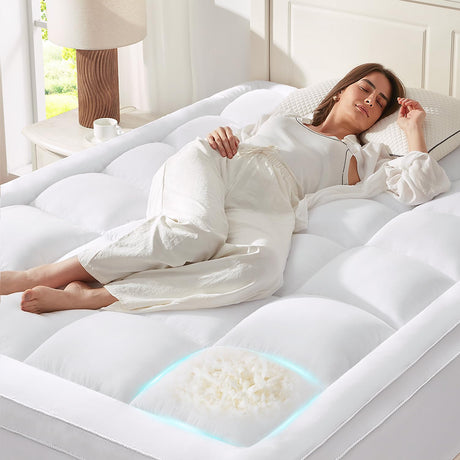 Anluoer King Mattress Topper, Memory Foam Pillow Top Mattress Topper for Back Pain, Extra Thick Breathable Mattress Pad with 8-21" Deep Pocket, 78x80 Inches, White Anluoer