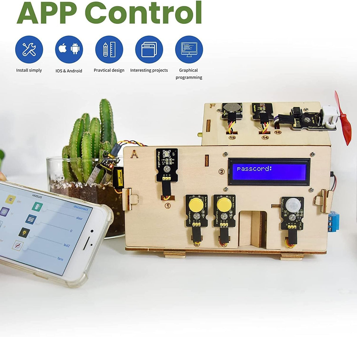 KEYESTUDIO Smart Home Starter Kit for Arduino for Uno R3, Electronics Home Automation Coding Kit, Wooden House DIY Sensor Kit STEM Set for Adults Teens 15+ KEYESTUDIO