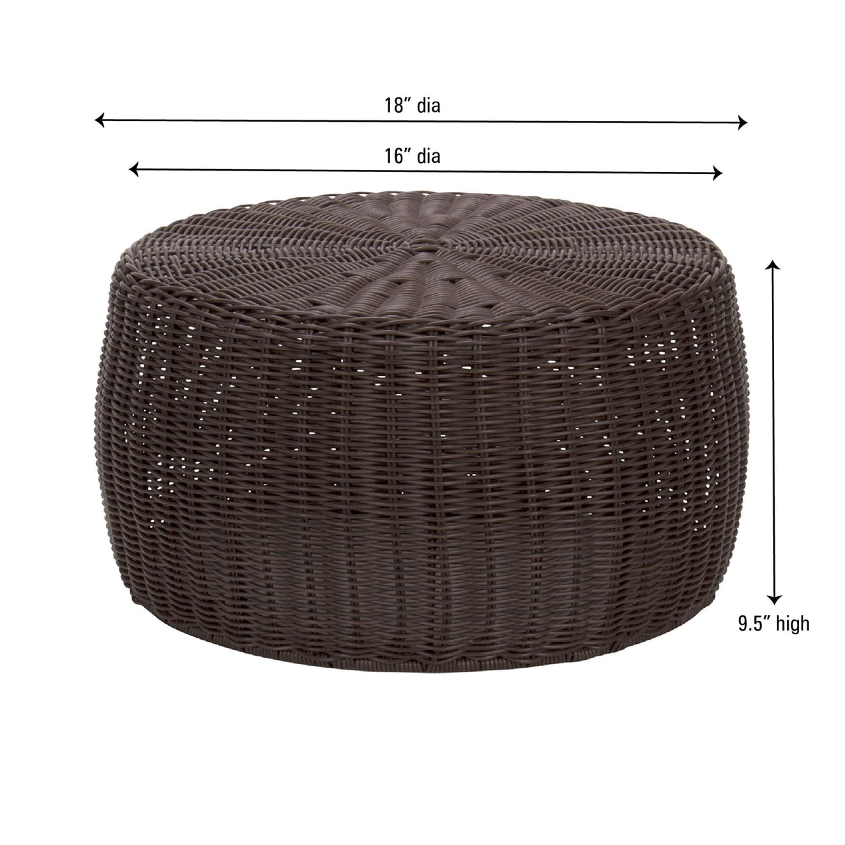 Household Essentials Handwoven Resin Storage Stool Ottoman, 16" Dia. x 9" H, Brown Household Essentials