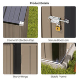 Patiolife 5x3 FT Outdoor Storage Shed, Small Tool Metal Shed with Lockable Door & Sloping Roof, Garden Shed for Backyard Patio Lawn, Brown Patiowell