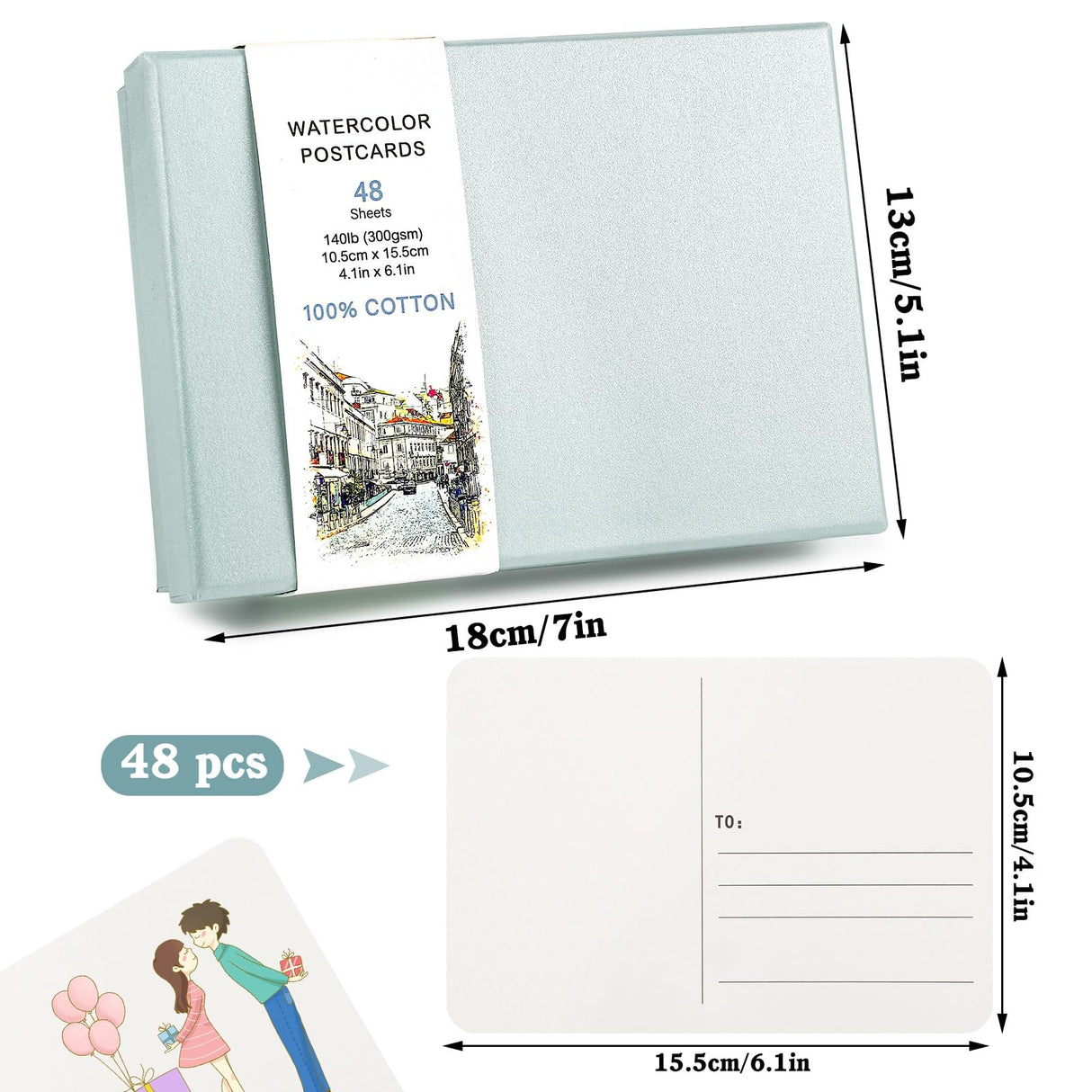 48 Sheets 4x6 Watercolor Postcards, 140lb/300gsm Blank Postcards Watercolor Paper Cards Art Supplies for Painting, DIY, Mailing, Invitations, Greeting Cards (Green) Prudiut