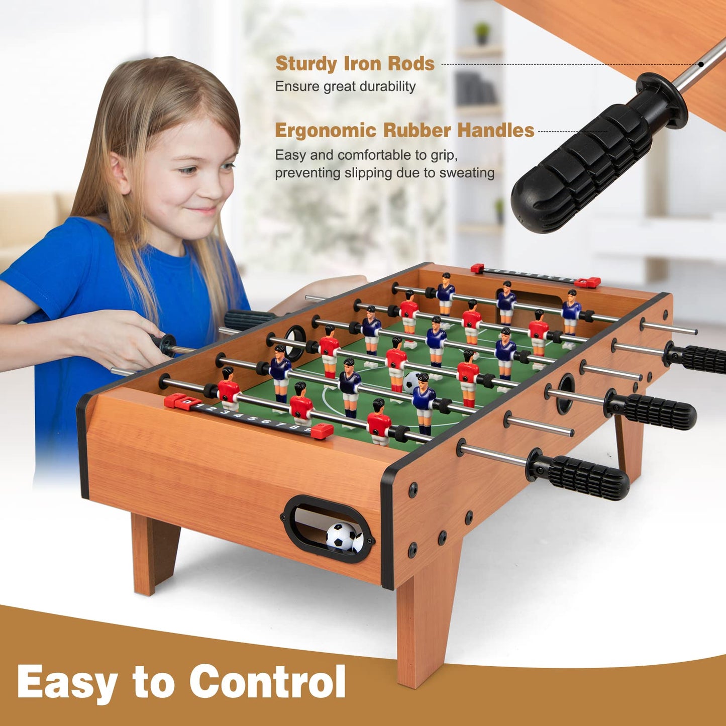 Giantex 27" Foosball Table, Easily Assemble Wooden Soccer Game Table Top w/Footballs, Indoor Table Soccer Set for Arcades, Game Room, Bars, Parties, Family Night - WoodArtSupply