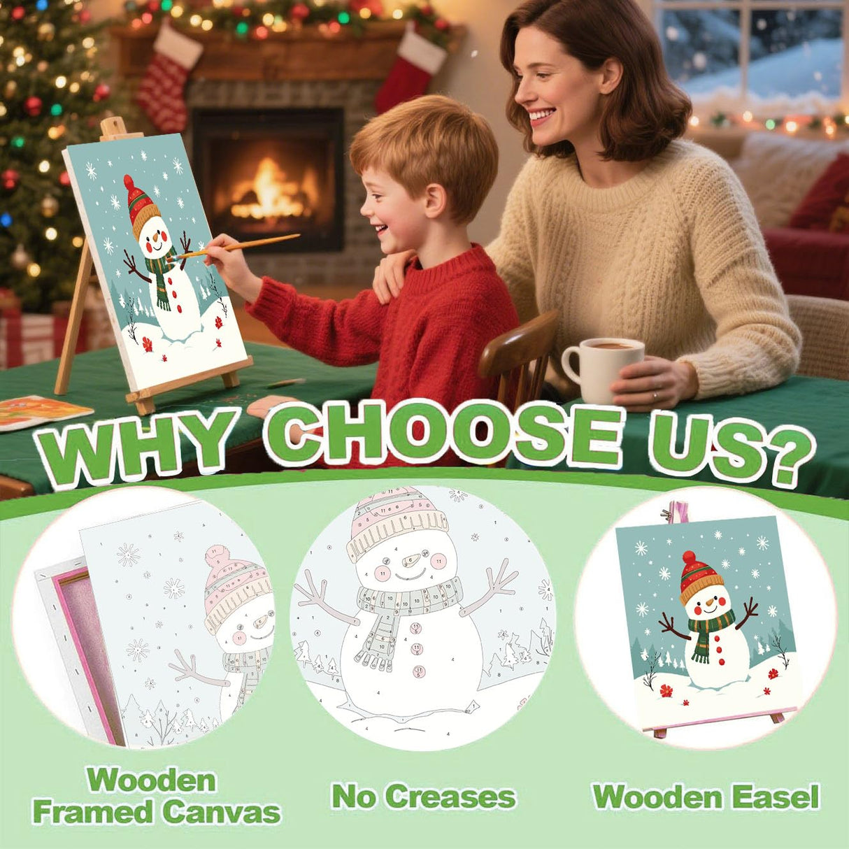 cviokrdu Christmas Paint by Numbers Kit for Kids with Frame - Wooden Easel, Snowman Paint by Numbers for Kids Ages 4 8 12, Easy Acrylic Oil Painting Kits for Home Wall Decoration 8x8 inch cviokrdu