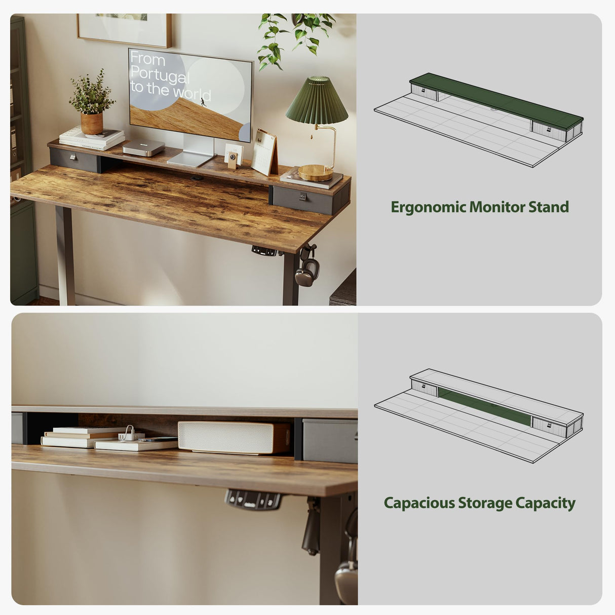 Agilestic 53 x 24 Inches Height Adjustable Electric Standing Desk with 2 Drawers, Stand Up Electric Desk Adjustable Height, Sit Stand Computer Gaming Table with Splice Board, Rustic Brown Agilestic