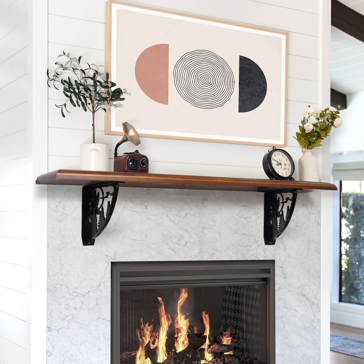 Wood Mantels for Fireplace,Handcrafted Fireplace Mantels 60 Inches,Wall Mount Fireplace Mantel Shelves,Floating Fireplace Mantel with Heavy Duty Metal Bracket for Wall Decor Living Room MYFIREPLACEDIRECT