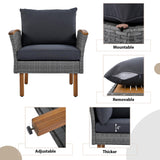 LUMISOL 9 Piece Patio Rattan Furniture Set, Outdoor Conversation Set with Acacia Wood Legs and Tabletop, PE Rattan Sectional Sofa Set with Coffee Table, Washable Cushion, Grey LUMISOL