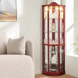 Firscook Curio Cabinet,Lighted Wooden Corner Curio Cabinet,Glass Display Curio Cabinet with Tempered Glass Doors and Shelves,6-Layer Wood Corner Cabinet, Glass Display Cabinet for Living Room(Cherry) Firscook