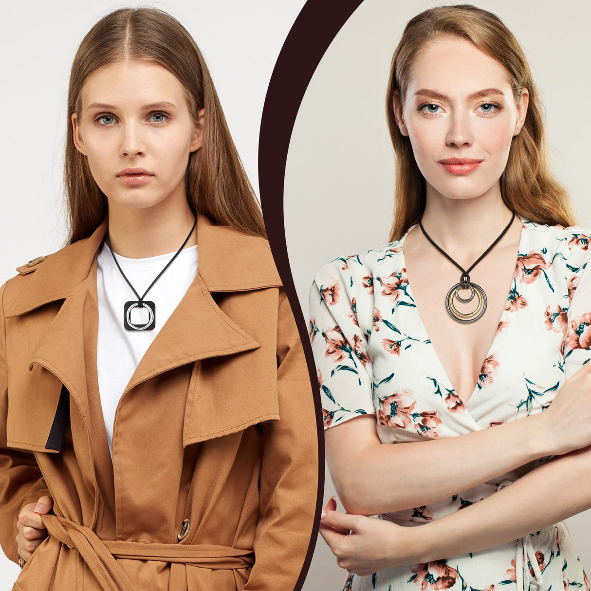 Huquary 8 Pcs Boho Necklaces for Women Boho Jewelry for Women Long Wooden Pendant Choker Necklaces Brown Faux Leather Cord Sweater Jewelry Feather for Women Men Huquary