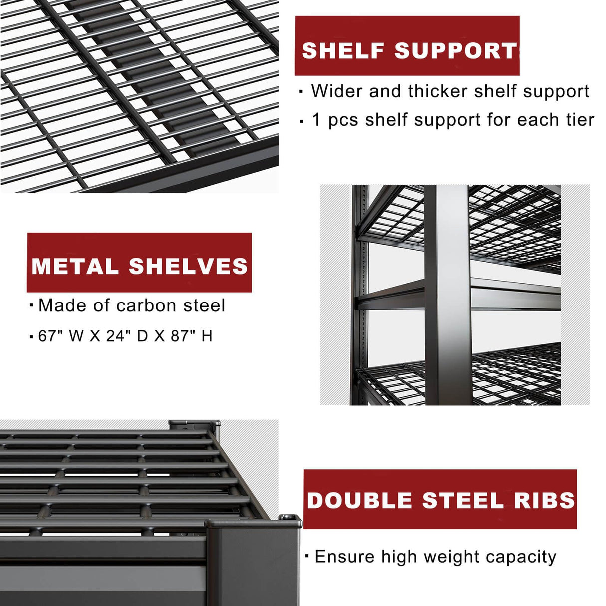 PMKES 67" W Garage Shelving Heavy Duty, Adjustable 6 Tier Metal Shelves, Commercial Metal Shelf Rack, Industrial Shelving, 2 Pack PMKES