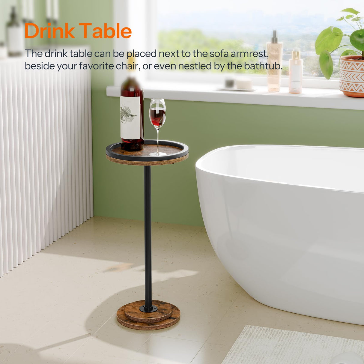 HOOBRO Small Round Side Table, Drink Table, Coffee Martini Table with Pedestal Accent for Small Spaces in Living Room, Bedroom, Sofa Couch, Rustic Brown BF168BZ01 HOOBRO