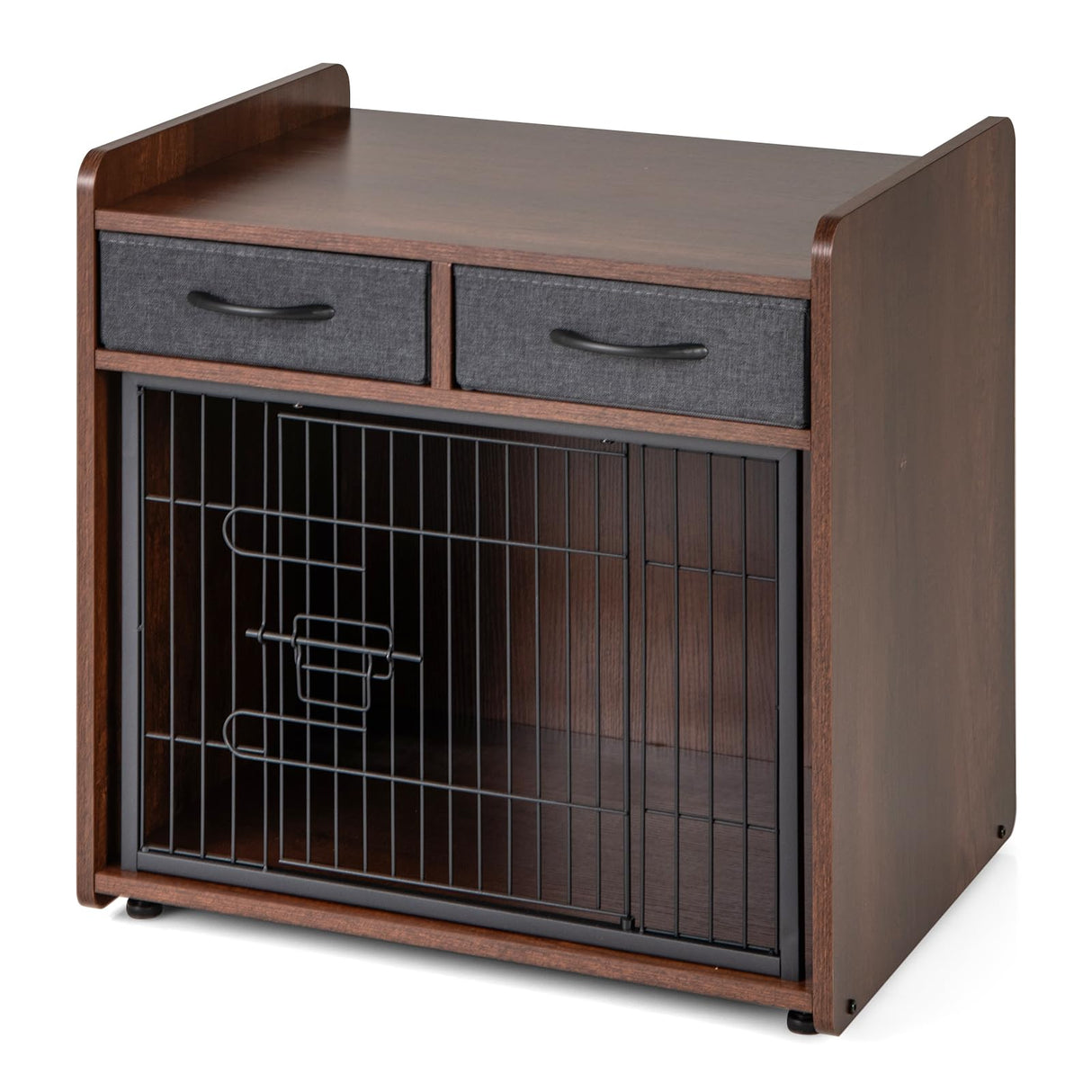 Giantex Dog Crate Furniture - Wooden Dog Cage End Table with 2 Storage Drawers, Latched Door, Pet House Dog Kennel Indoor for Small Dogs, Furniture-Style Dog Crate Side Table, Brown Giantex