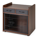Giantex Dog Crate Furniture - Wooden Dog Cage End Table with 2 Storage Drawers, Latched Door, Pet House Dog Kennel Indoor for Small Dogs, Furniture-Style Dog Crate Side Table, Brown Giantex