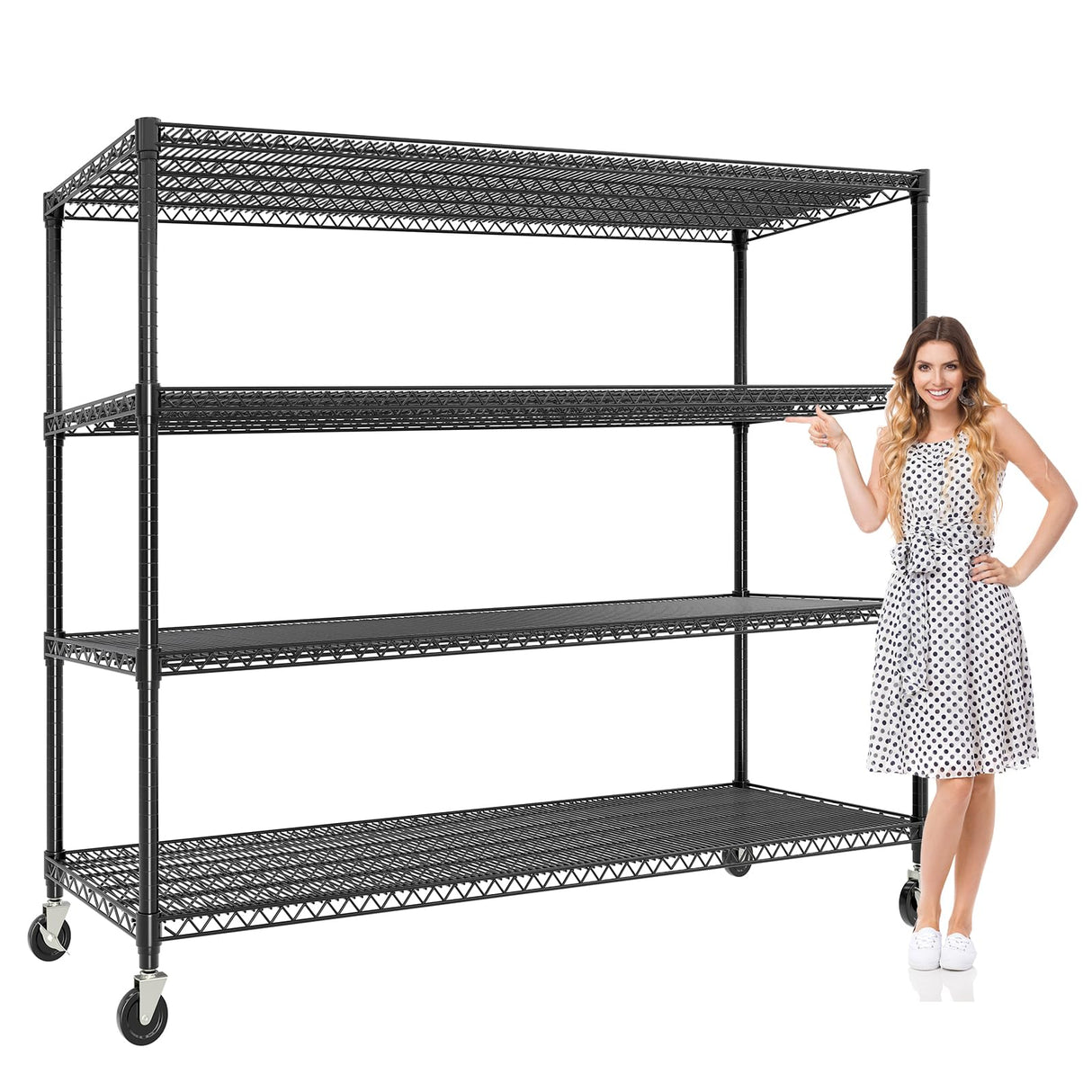 EcoSummer 2640LBS Rolling Storage Shelves,Metal Garage Shelving Units with Wheels&Feet,4 Tier Adjustable Wire Metal Shelving for Pantry Garage Commercial Industrials 73.8" H*59" W* 24" D EcoSummer