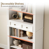 RALGEND Arched Bookshelf, 73" Tall Arch Bookcase with Drawers, 6-Tier Farmhouse Book Shelf, Wooden Bookshelf with Open Display Shelves for Living Room, Office, Adjustable Shelf, Walnut and White RALGEND