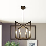 Klgxnrd 6-Light Modern Farmhouse Black Chandeliers for Entryway, Geometric Pendant Lights Kitchen Island, Hanging Industrial Metal Chandelier for Stairway Foyer Hallway Dining Room Klgxnrd