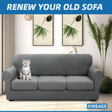 XINEAGE 2024 Newest 4 Pieces Couch Covers for 3 Cushion Couch Super Stretch Thick Soft Sofa Cover Anti Slip Sofa Slipcover Dogs Cats Furniture Protector (Light Gray, 71"-91") XINEAGE