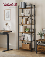 VASAGLE 6-Tier Bookshelf, Bookcase with Steel Frame, Book Shelf for Living Room, Home Office, Study, 11.8 x 26 x 73.2 Inches, Industrial Style, Rustic Brown and Ink Black ULLS062B01 VASAGLE