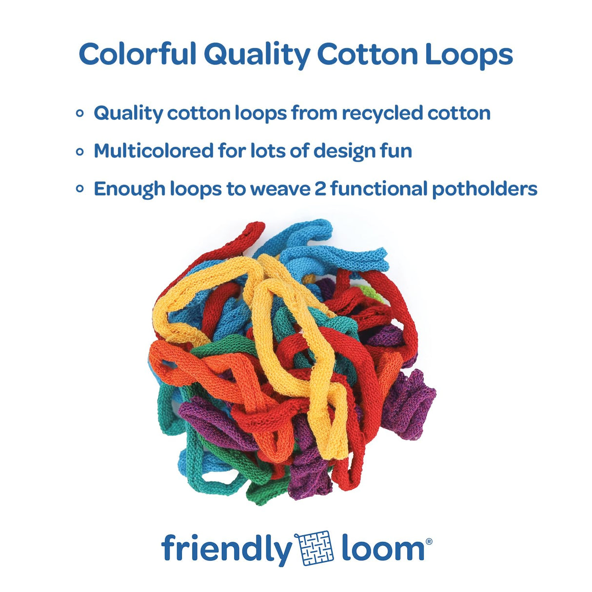 Friendly Loom 7” Traditional Potholder Weaving Kit | Sturdy Metal Loom and Quality Cotton Weaving Loops in Rainbow Colors | Complete Kit to Weave 2 Functional Potholders | Made in the USA Harrisville Designs