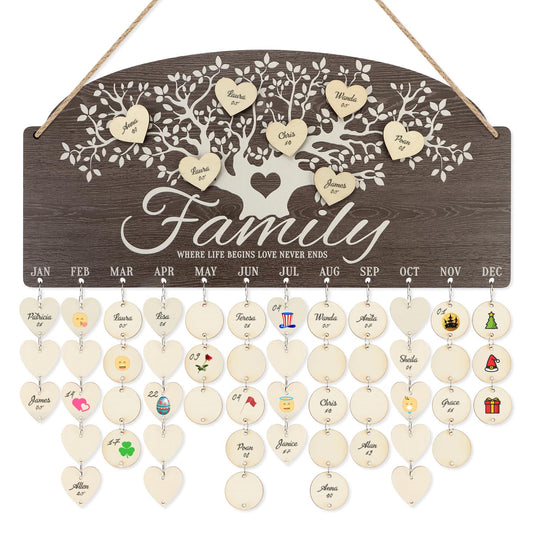 CHDITB Personalized Family Tree Birthday Reminder Board(16"x8"), Wooden Family Birthday Tracker Wall Hanging with 100 Tags, DIY Birthday Gifts for - WoodArtSupply