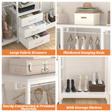 Aheaplus Garment Rack Heavy Duty Clothes Rack for Hanging Clothes,Clothing Rack with Drawers, Wood Stoarge Shelf Freestanding Closet Wardrobe Rack, Corner L Shaped Closet System Organizers, W3,White Aheaplus