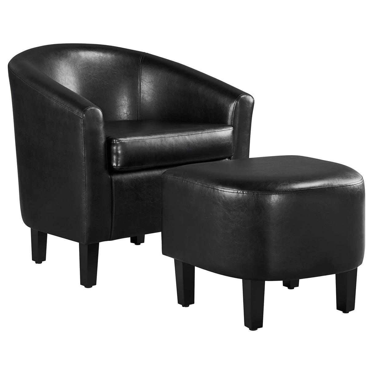Yaheetech Accent Chair with Ottoman Set, Modern Faux Leather Upholstered Soft Barrel Chair and Footrest, Club Armchair and Footstool for Living Room/Bedroom/Reading Room/Guest Room, Black Yaheetech