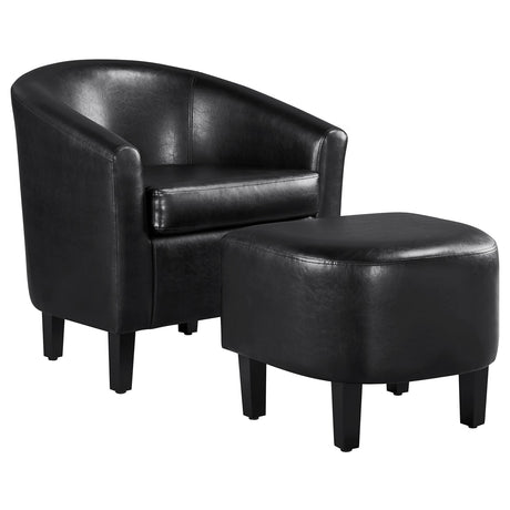 Yaheetech Accent Chair with Ottoman Set, Modern Faux Leather Upholstered Soft Barrel Chair and Footrest, Club Armchair and Footstool for Living Room/Bedroom/Reading Room/Guest Room, Black Yaheetech