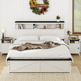 Fameill Nightstands Set of 2, Farmhouse End Tables with Charging Station, Bedside Tables with Barn Door and Shelf, Rustic Living Room Bedroom Side Table, Modern White Fameill