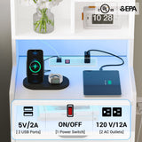 Modern LED Tall Nightstand Set of 2 with Charging Station and Storage, White ADORNEVE