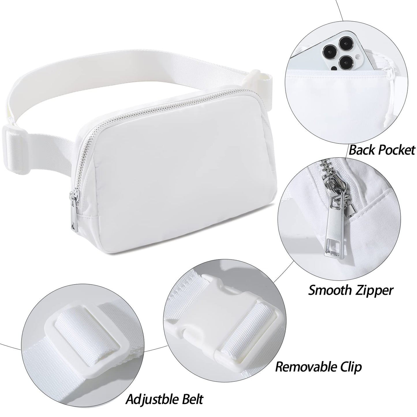 TOBVZOO Belt Bag Fanny Pack Crossbody Bags for Women Men, Everywhere Belt Bags with Adjustable Strap, Unisex Mini Fashion Waist Packs (White)